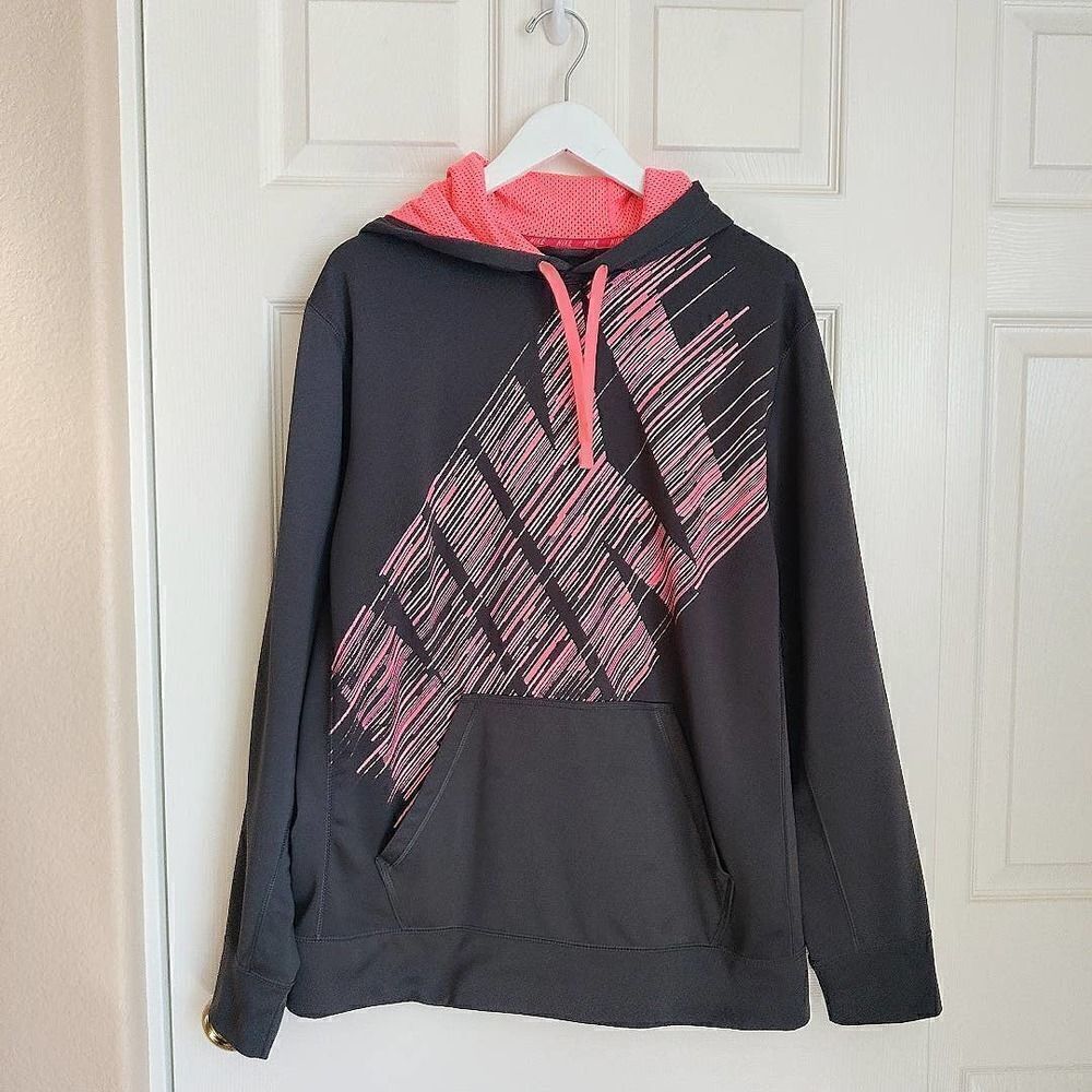 Nike Therma-Fit streak logo fleece lined hoodie pullover top sz L up
